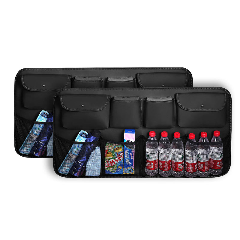 2X Leather Car Trunk Rear Seat Storage Organizer 8 Pockets Black 46x88cm