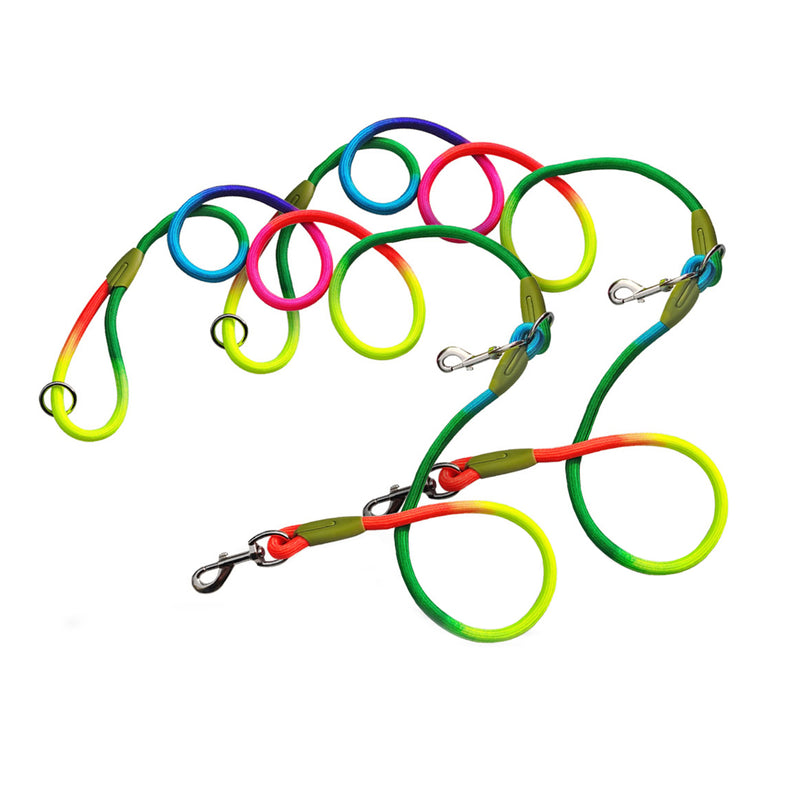 2X 220cm Double Ended Polyester Hands Free Rope Leash Rainbow 1.2cm