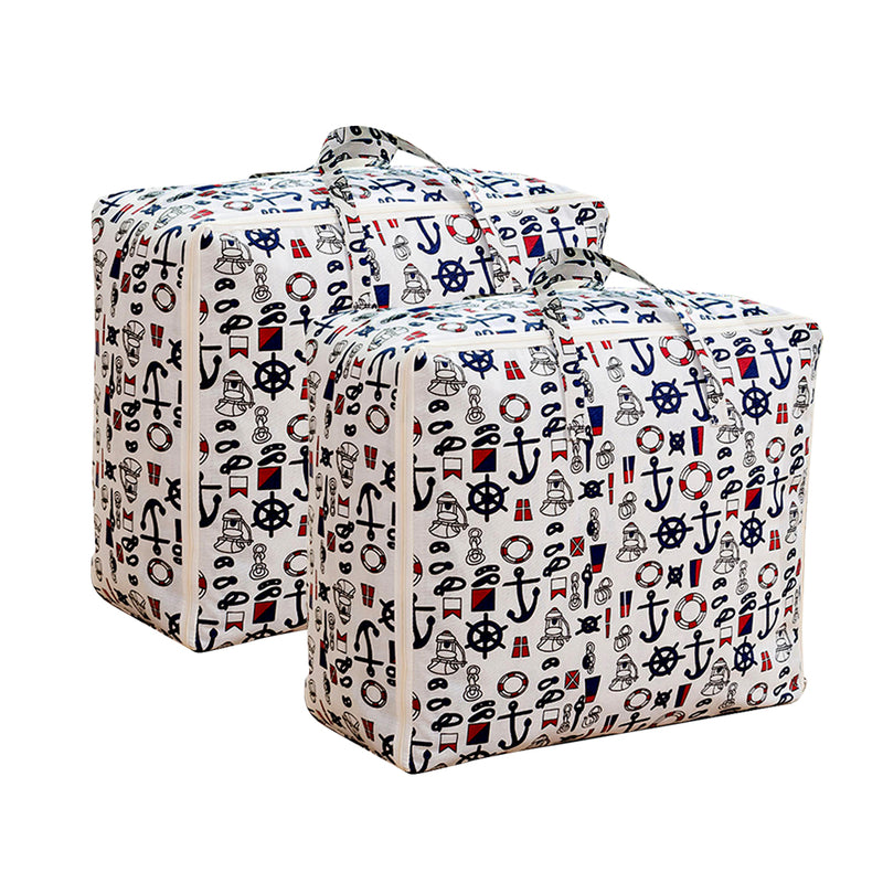 2X Large Storage Bag 60x24x40cm Polyester Nautical Icons Double Zipper Foldable