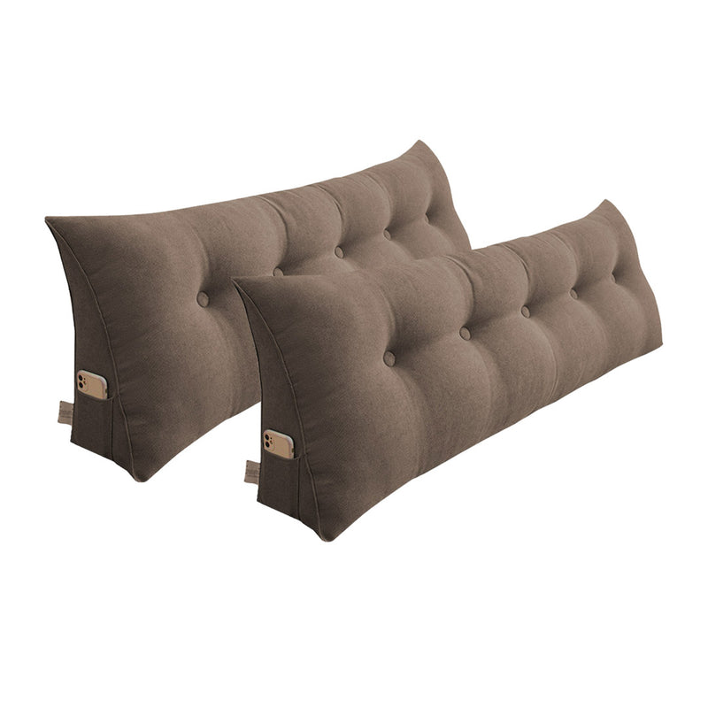 2X 150cm Triangular Wedge Headboard Pillow Button Tufted Removable Cover Coffee