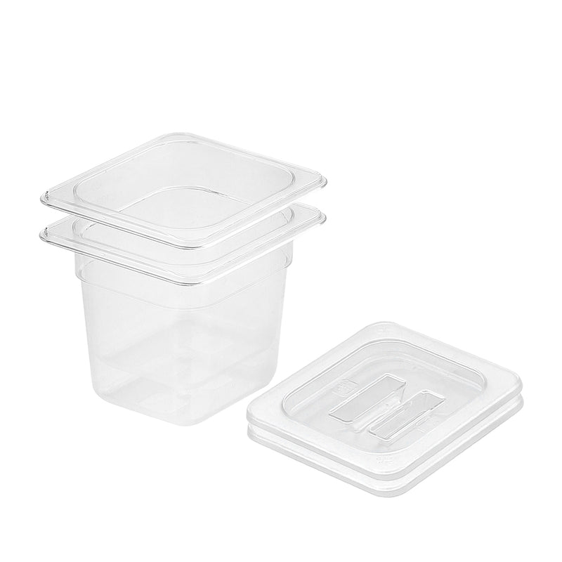 150mm 1/6 Gastronorm Polycarbonate Pan Transparent With Lid Bundle of 2