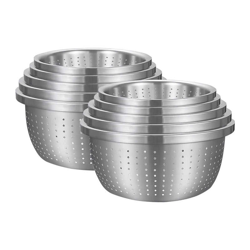 2X 18/10 Stainless Steel Colander Set Of 5 Nesting Perforated Strainers Silver