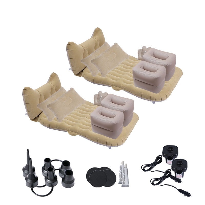 2X Beige Honeycomb Inflatable Car Mattress PVC 135x80x10cm With Pillows