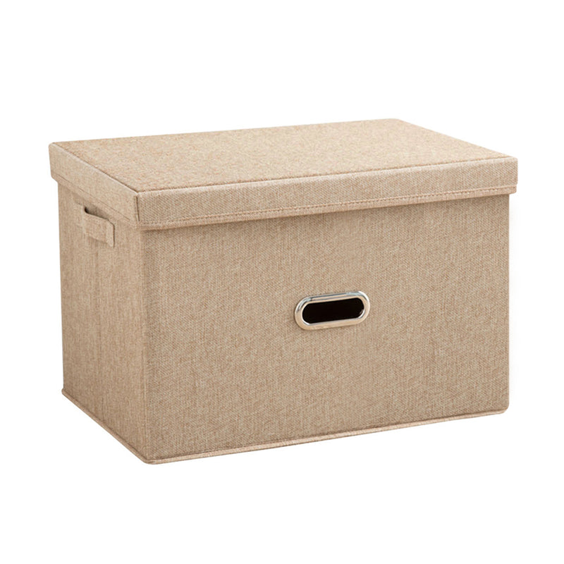 Medium Collapsible Canvas Storage Cube 37cm X 27cm X 26cm Beige Handle