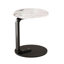 White Marble Mini Side Table 50cm Lightweight Portable Black Metal Frame