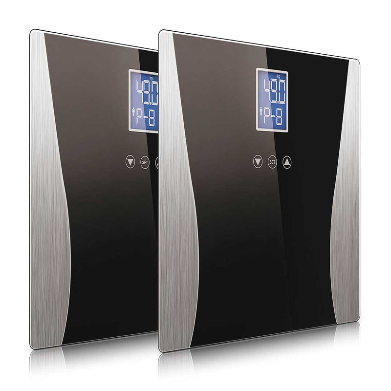 2X Digital Body Fat Scale LCD Display Weighing With Sensor Black 180kg Capacity