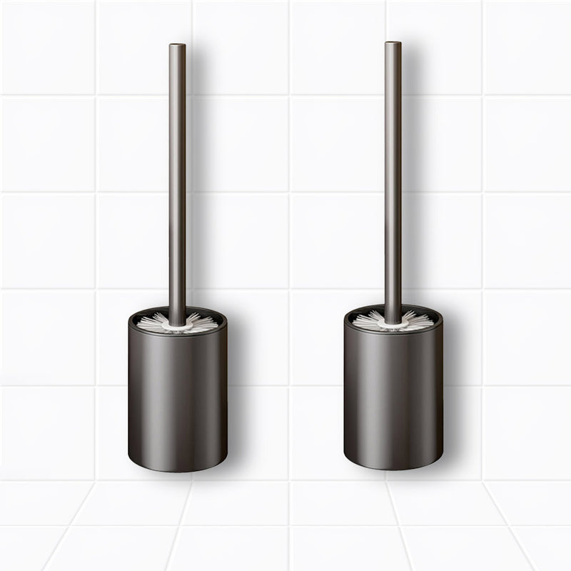 2X Wall-Mounted Aluminum Toilet Brush Holder Set Dark Grey Modern Design