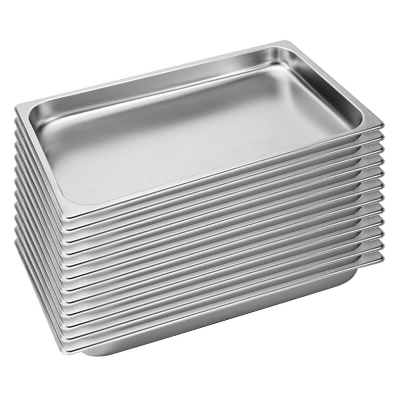 12X Gastronorm Full Size 1/1 Stainless Steel Pan 53x32.5x4cm Stackable