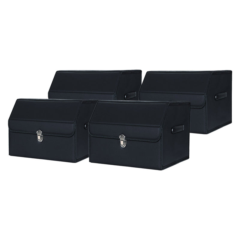 4X Car Boot Organizer Box Leather 38x32x30cm Collapsible Foldable Lockable Black