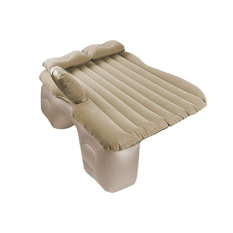 Beige Stripe Inflatable Car Mattress 132x80cm Travel Camping Air Bed Kit