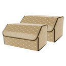 2X Leather Car Boot Organizer Foldable Storage Box Beige Gold Stitch Large