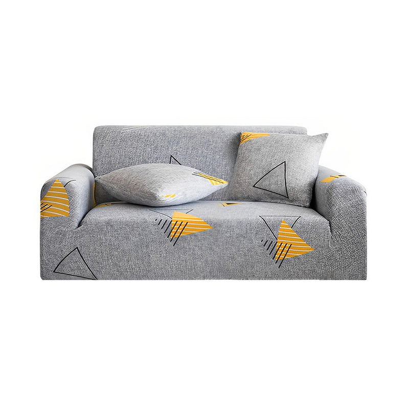 2-Seater Geometric Print Polyester Sofa Cover High Stretch Grey Slipcover