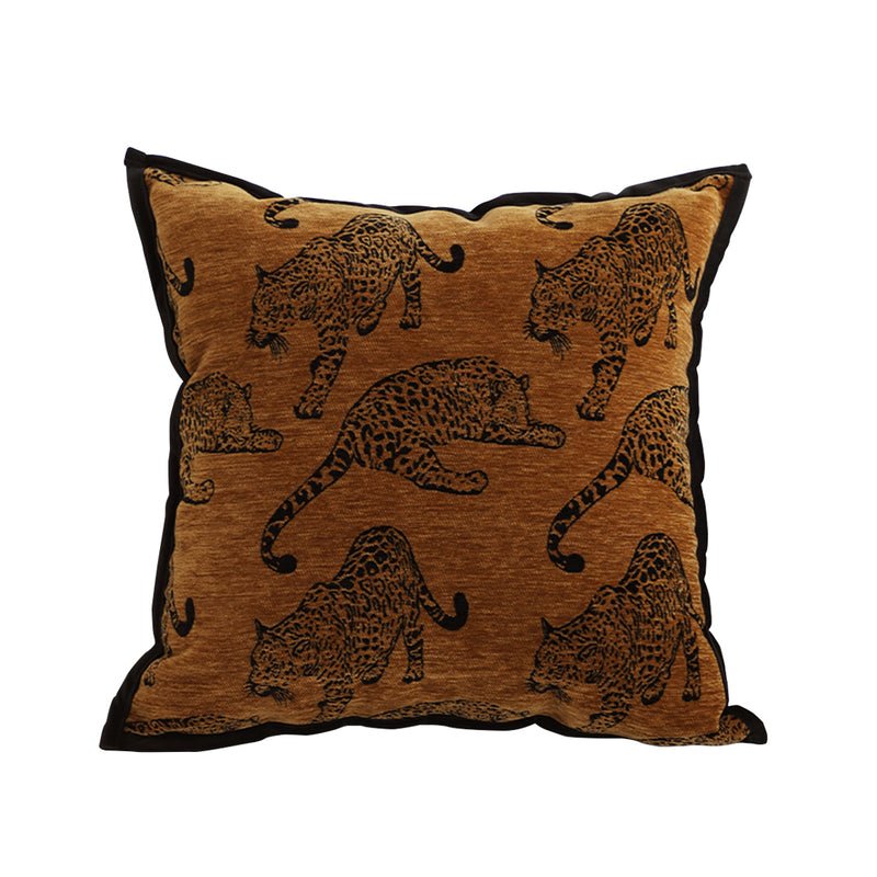 45cm Polyester Throw Pillow Dark Brown Leopard Pattern Retro Square