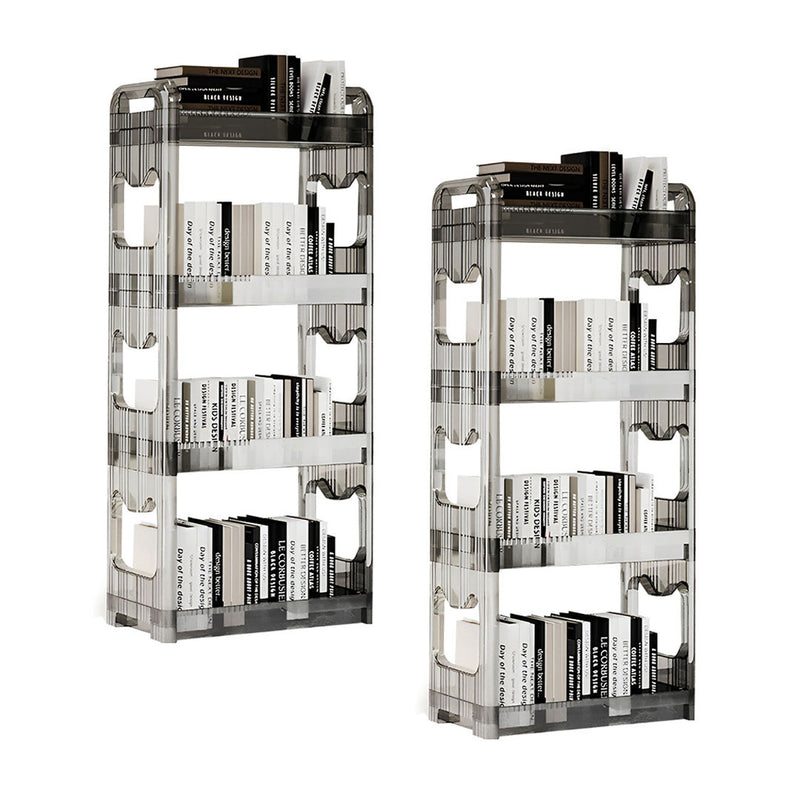 2X Clear 4 Tier Plastic Bookshelf Cosmetic Storage Trolley Rack 38x24x90cm