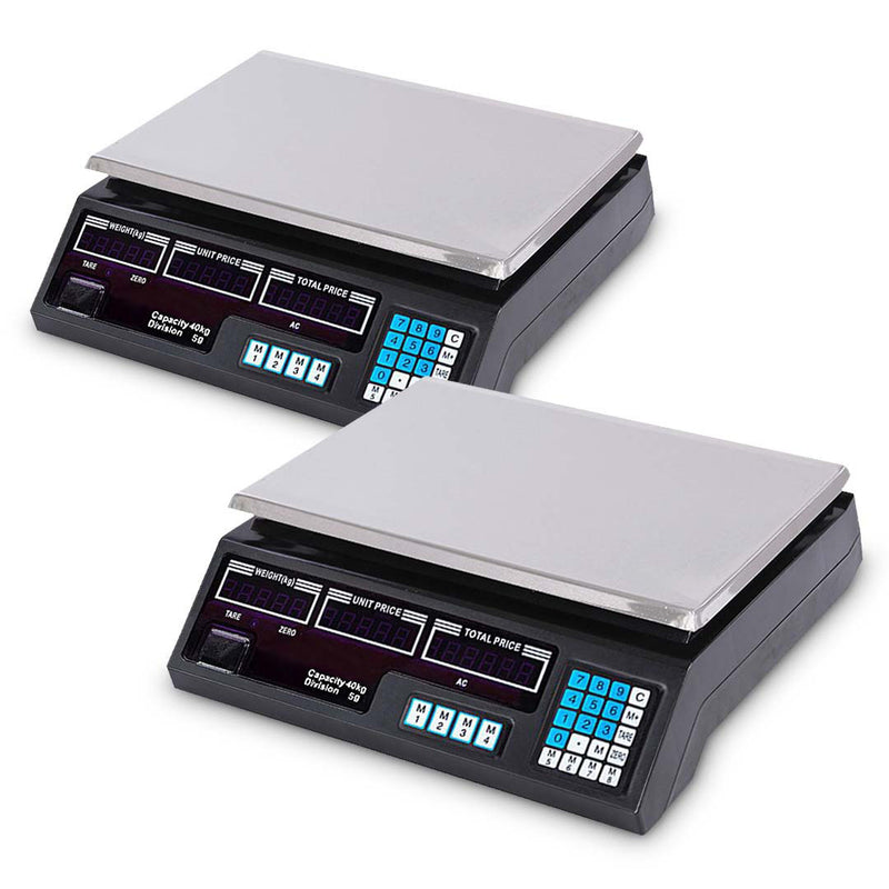 2x Digital Commercial Kitchen Scales Stainless Steel 40kg/5g Dual Display Black