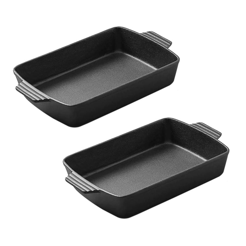 2X Cast Iron Baking Dish 33cm Rectangle Non-Stick Easy Clean Black Handles