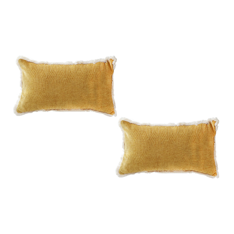 2X Throw Pillow Polyester Cotton Blend Chenille 35x55x18cm Turmeric Yellow