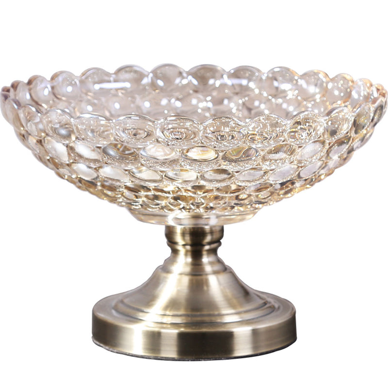 Bronze Glass Pedestal Fruit Bowl 30cm X 18cm Iron Base Crystal Decor