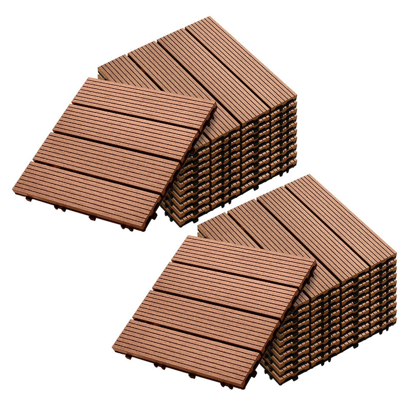2X 11 Pcs Wooden Composite Interlocking Decking Tiles 30x30x2.2cm Red Brown
