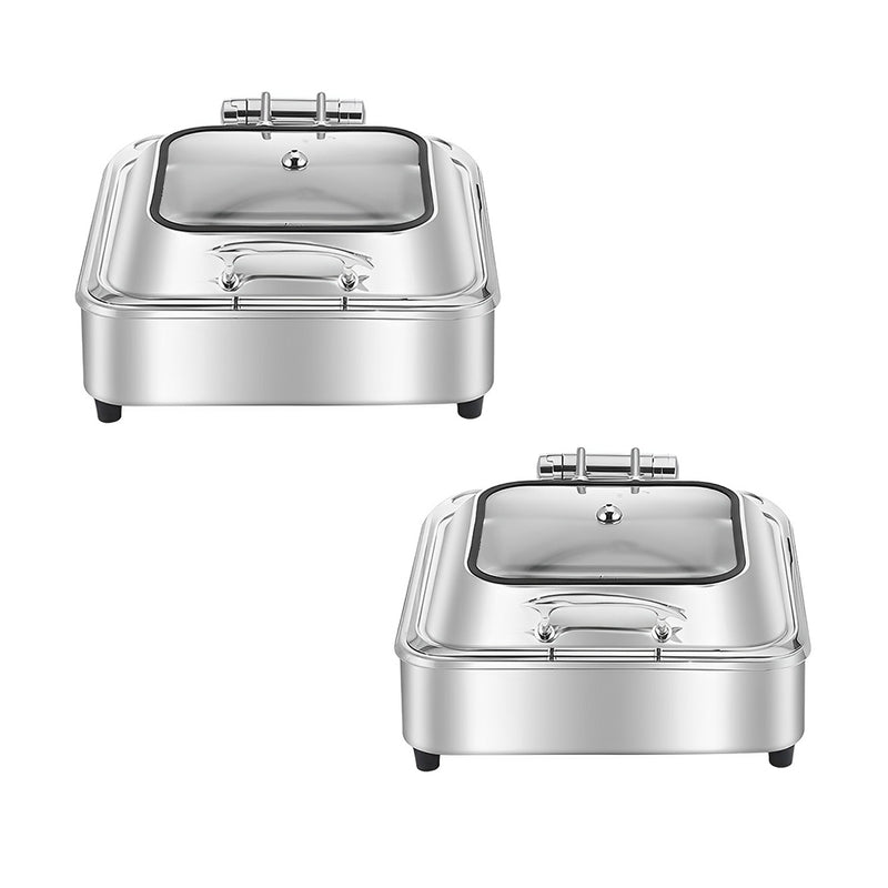 2X Stainless Steel Square Chafing Dish 6L Silver Top Lid Buffet Warmer