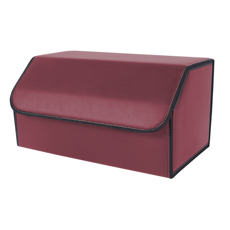 Leather Car Trunk Organizer Large 55x30x30cm Collapsible Removable Divider Red