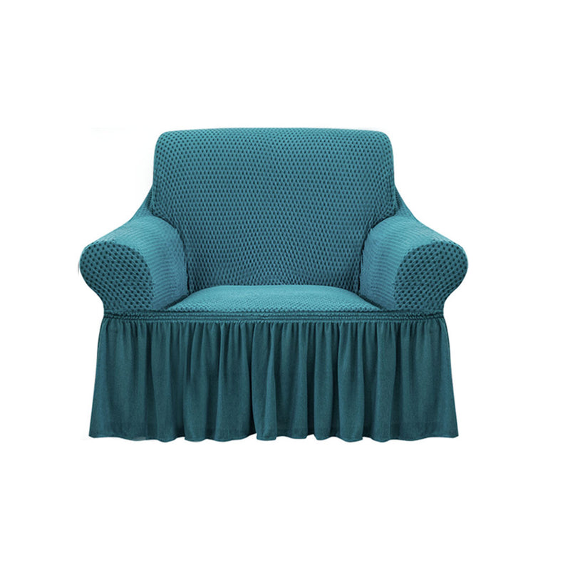 1 Seater Blue Sofa Cover Ruffled Skirt Polyester High Stretch Couch Protector