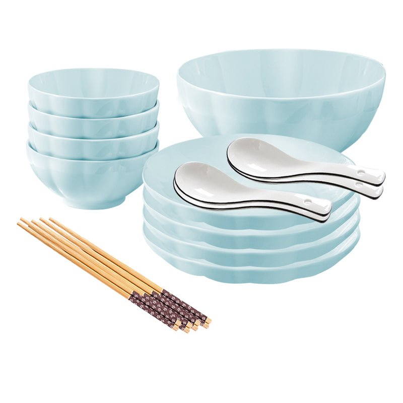 Ceramic Dinnerware Stackable Light Blue Japanese Style 4.5 7 8 Inch Set of 9