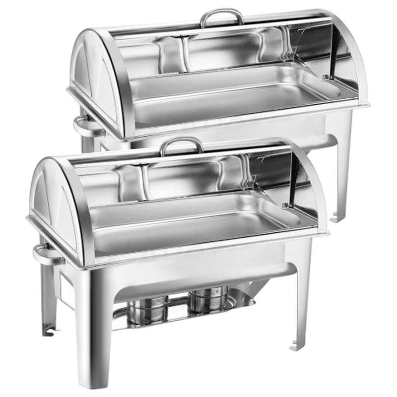 2X 9L Stainless Steel Roll Top Chafing Dish Food Warmer Mirror Finish