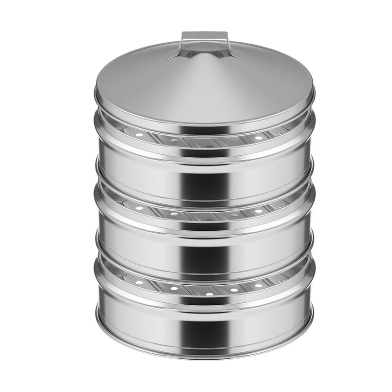 3 Tier Stainless Steel Steamer 11 Inch 28cm With Lid 2 Trays Polished Finish