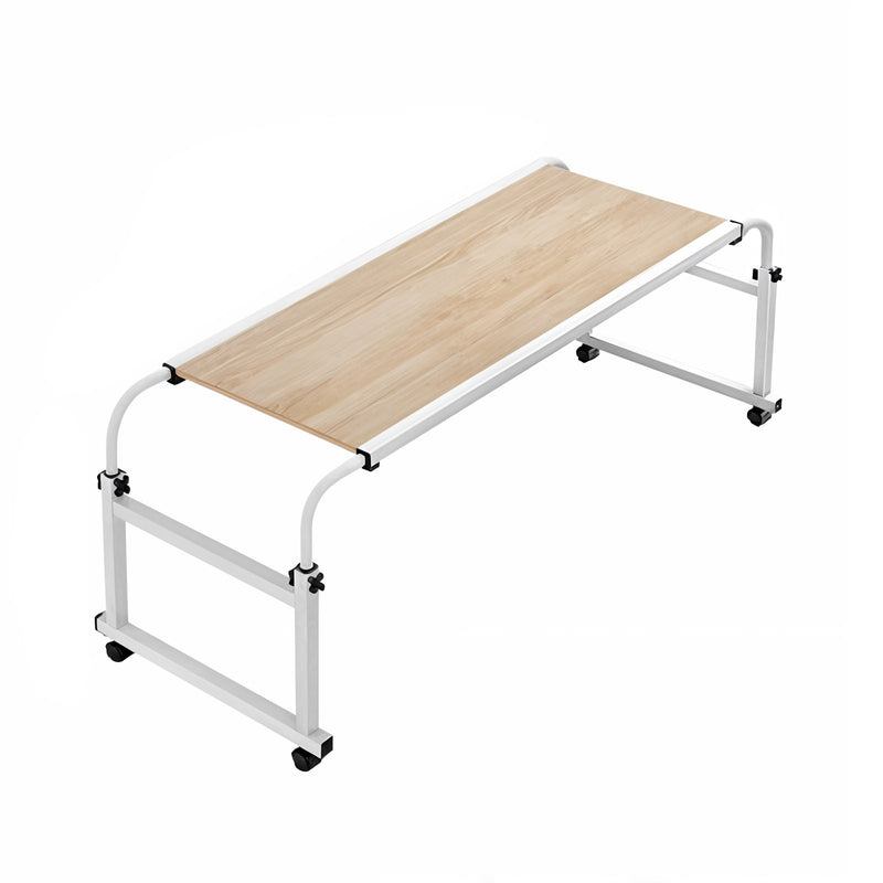 Wood Bed Desk Table 120x45cm Extendable 120 To 210cm Height 65 To 95cm Wheels