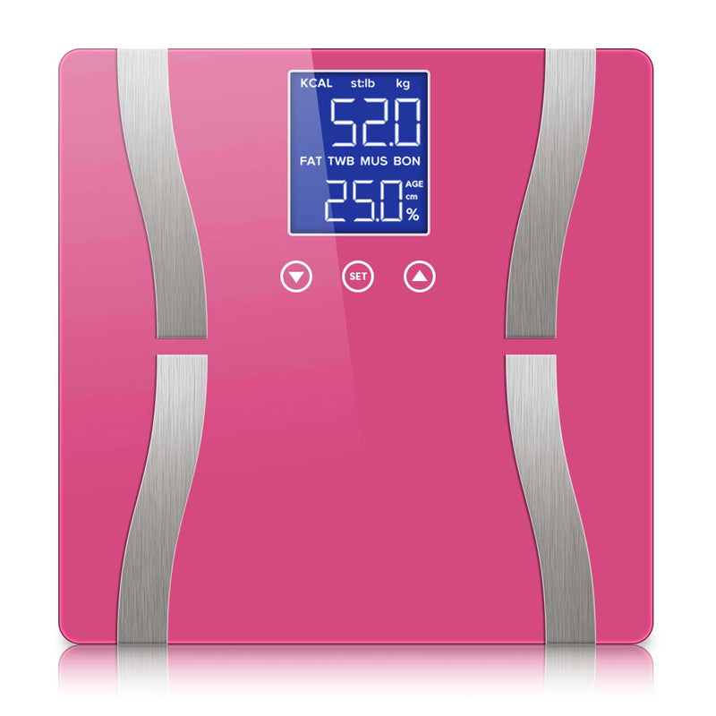 Glass Lcd Body Fat Scale Digital Bmi Weight 180Kg Up To 8 Users Pink
