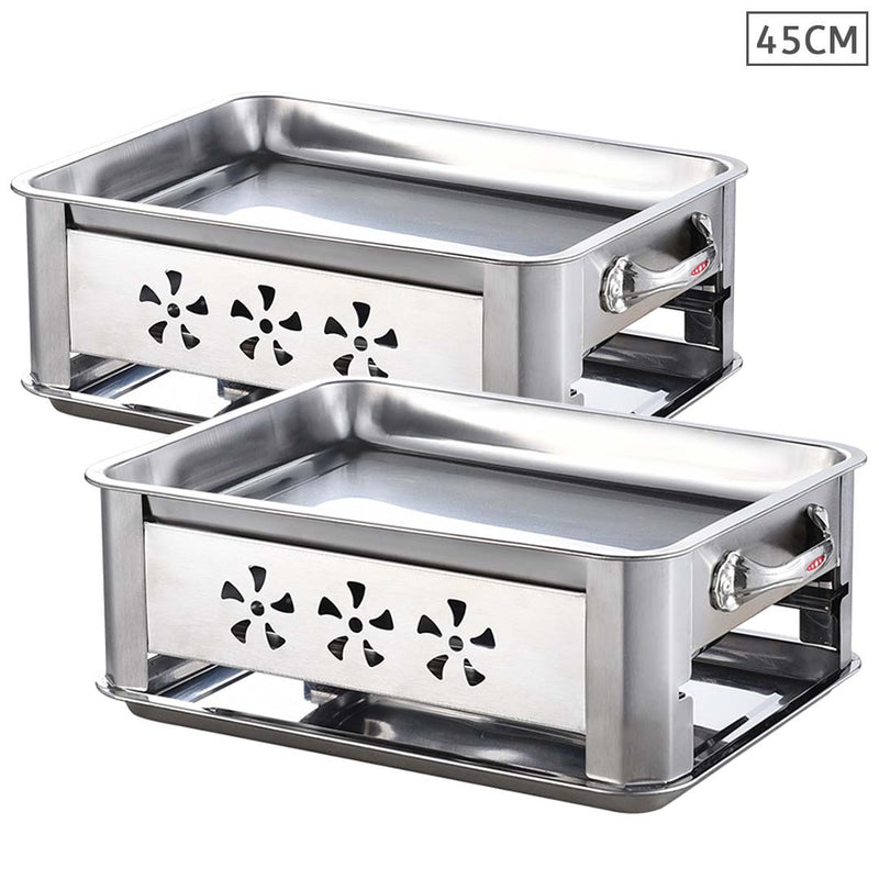 2X 45CM Stainless Steel Chafing Dish BBQ Grill Plate Outdoor Cooking Portable