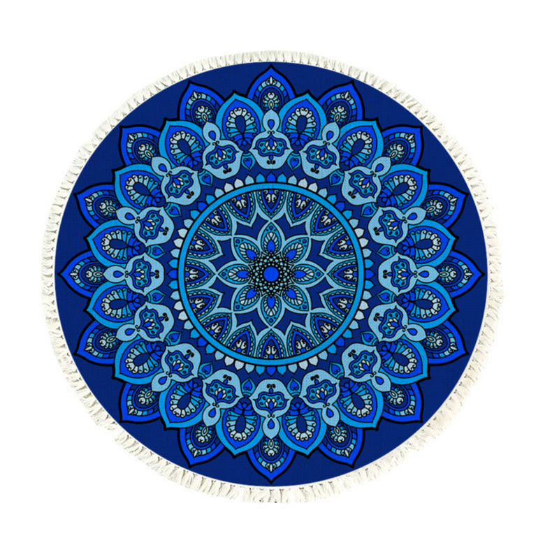 Round Polyester Mandala Carpet 90cm Anti Slip Backing Plush Blue