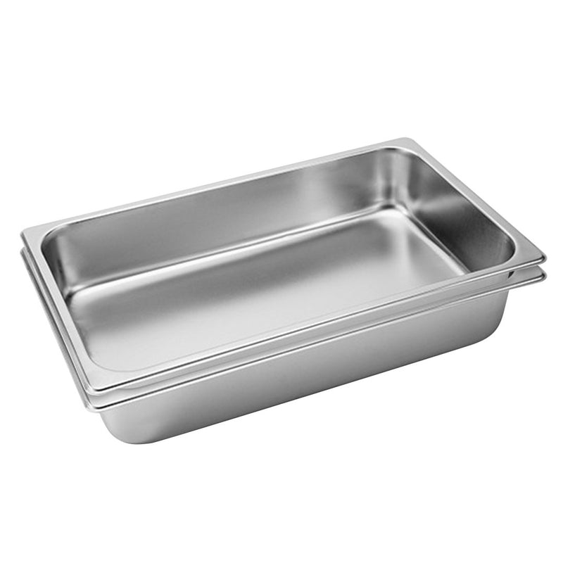2X Full Size Stainless Steel GN Pan 10cm Deep Anti Jam Stackable Tray