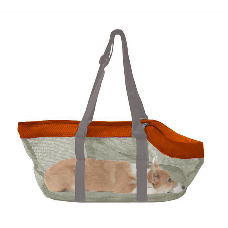 Orange Mesh Pet Carrier Bag 40x20x20cm Breathable Tote With Side Pockets