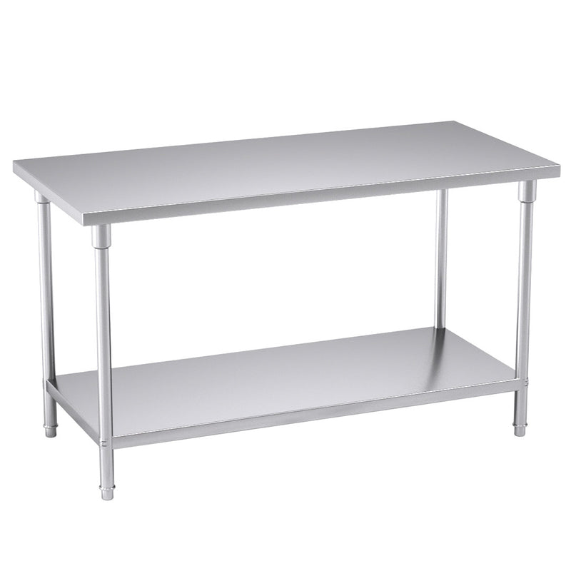 Commercial Stainless Steel Kitchen Prep Bench 150x70x85cm Heavy Duty Adjustable