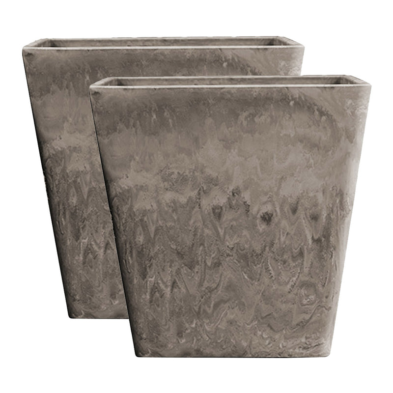 2X 27cm Sand Grey Square Resin Tapered Planter Concrete Look Home Office