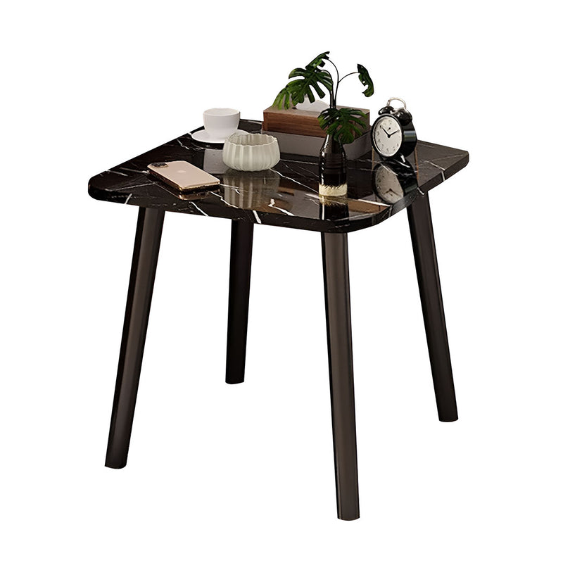 Black Ceramic Table 40cm Stone Pattern Modern Compact Design Metal Legs