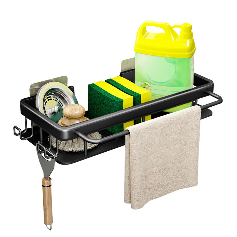 34cm Aluminum Kitchen Sink Storage Rack Space Saving Wall Mounted Adhesive Black