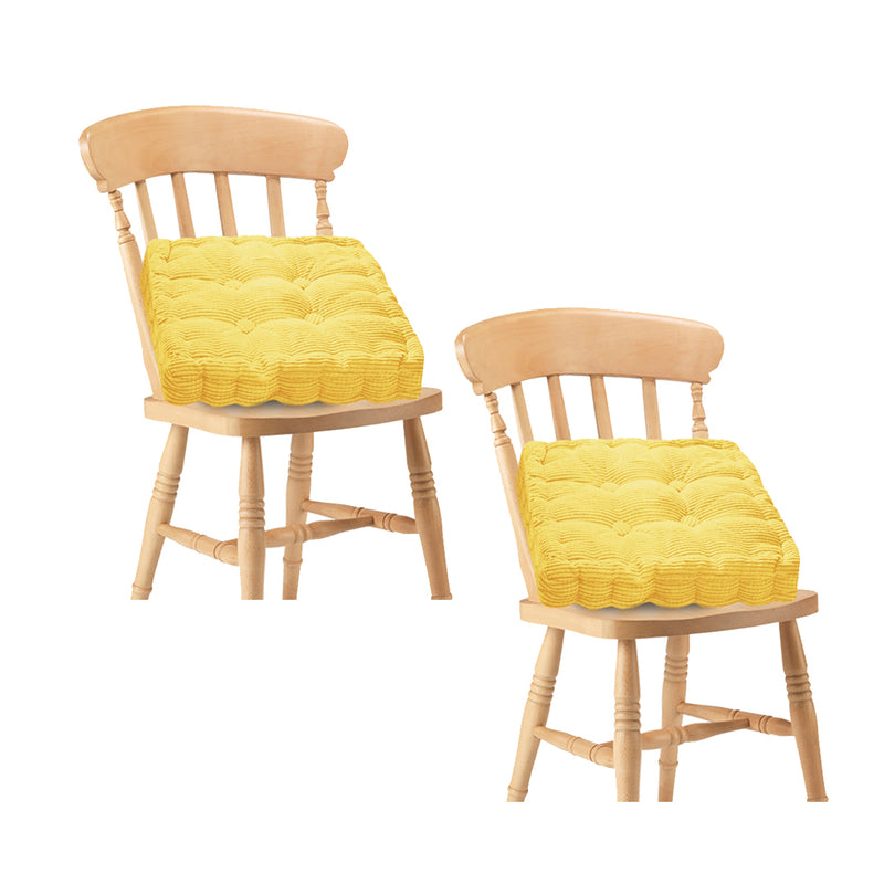 2X Yellow Square Corduroy Cushion 50x50x8cm Tufted Plush Backrest Seat Pillow