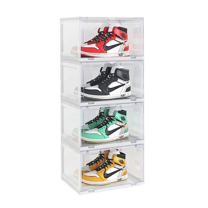 4 Tier Transparent Portable Shoe Organizer Stackable Plastic Box Magnetic Door