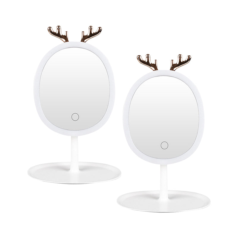 2X White LED Makeup Mirrors USB Rechargeable Adjustable Brightness With Storage