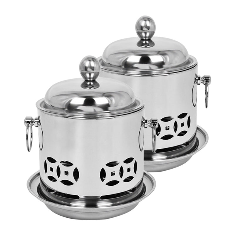 2X Stainless Steel 20cm Mini Hot Pot Alcohol Stove Burner with Lid