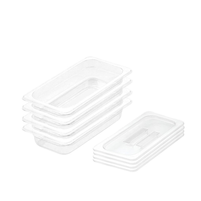 65mm 1/3 GN Pan Polycarbonate Clear 32.5x17.5x6.5cm Bundle of 4 With Lid