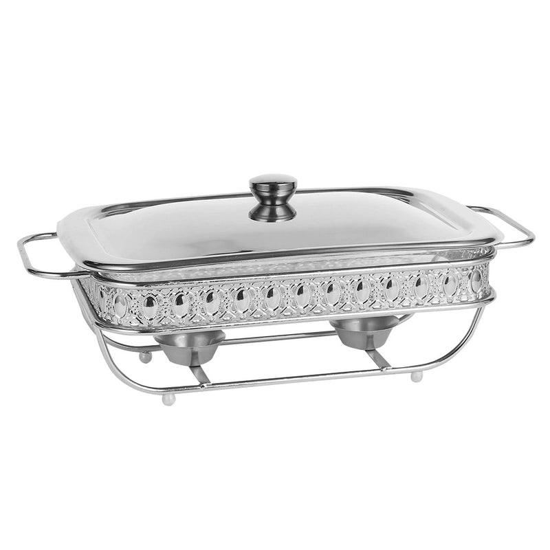 Portable 2L Lace Edge Dining Stove Silver Iron Frame Oval Glass Pot