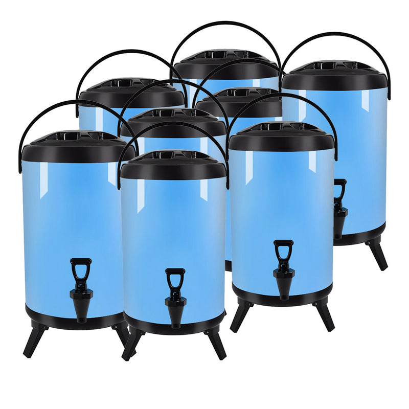 8X 14L Stainless Steel Insulated Beverage Dispenser Hot Cold With Faucet Blue
