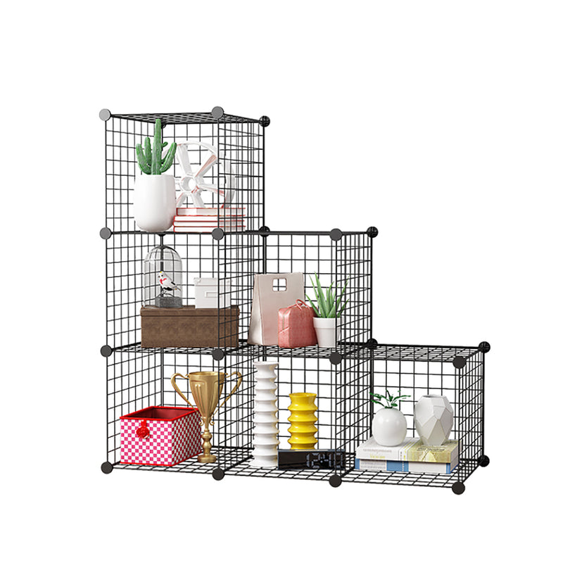 Black Portable 6 Cube 3 Column Storage Organizer Wire Mesh Foldable 110x37x110cm