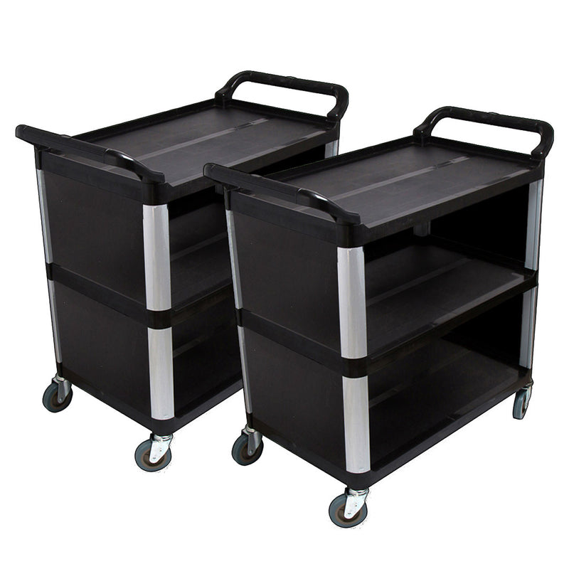 2X 3 Tier PVC Covered Food Trolley 950x500x960mm Black 4 In TPR Wheels