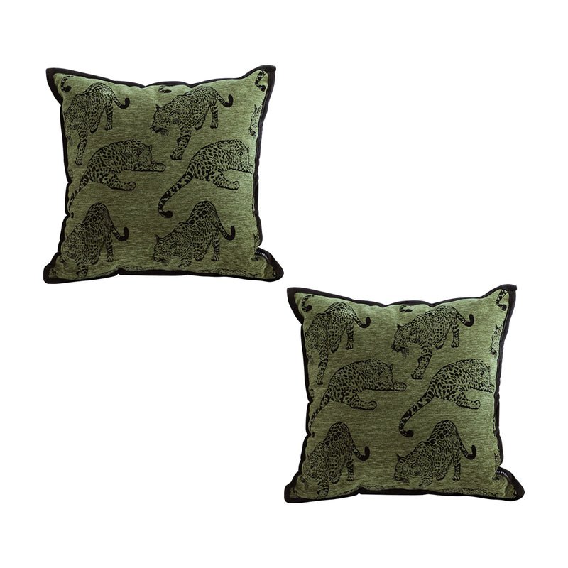 2X Green Leopard Throw Pillow 40cm Square Retro Decorative Cushion Polyester