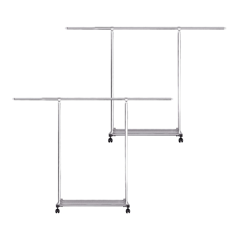 2X Stainless Steel Floor Standing Clothes Drying Rack 240cm Extendable Wheels